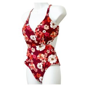 Cupshe Olivia Floral 8-10 One Piece Cross Straps Back Tie Floral Print Swimsuit